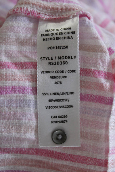 Splendid Womens Striped Print Button Front With Belt Shirt Dress Pink Size L