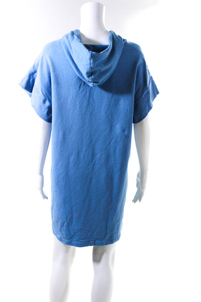 Fifteen Twenty Womens Short Sleeve Drawstring Short Hoodie Dress Blue Size M