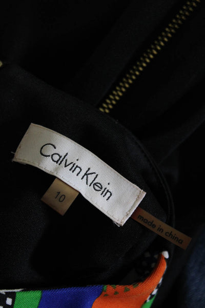 Calvin Klein Womens Back Zip Motif Front Trim Sheath Dress Black Multi Size 10