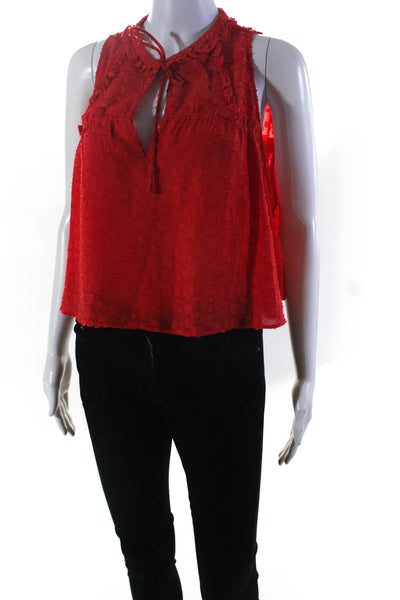 IRO Womens Solid Textured V Neck Tie Ruffle High Low Tank Blouse Red Size 38