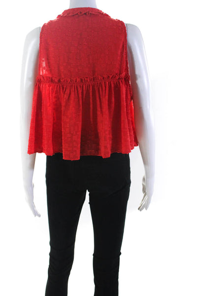 IRO Womens Solid Textured V Neck Tie Ruffle High Low Tank Blouse Red Size 38