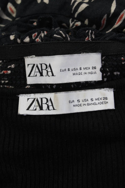Zara Womens Solid Ribbed Triangle Tiered Shirt Shorts Black Size Small Lot 2