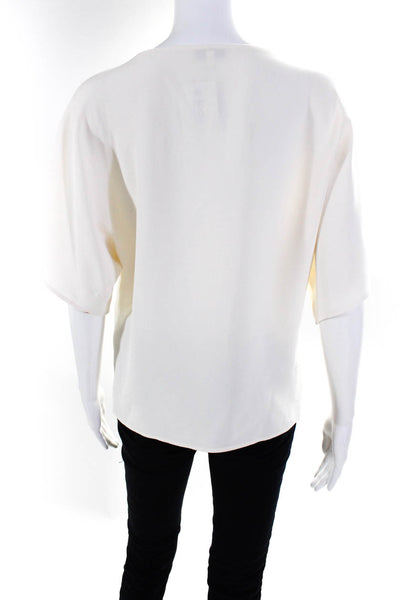Adam Adam Lippes Womens Crepe Scoop Neck Short Sleeve Blouse Top White Size XS