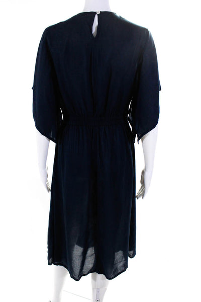 Faithfull The Brand Womens V-Neck Tie Front A-Line Dress Navy Blue Size XS
