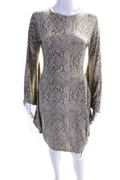 KAMALIKULTURE Womens Snakeskin Print Attached Sleeves Sheath Dress Gray Size XS