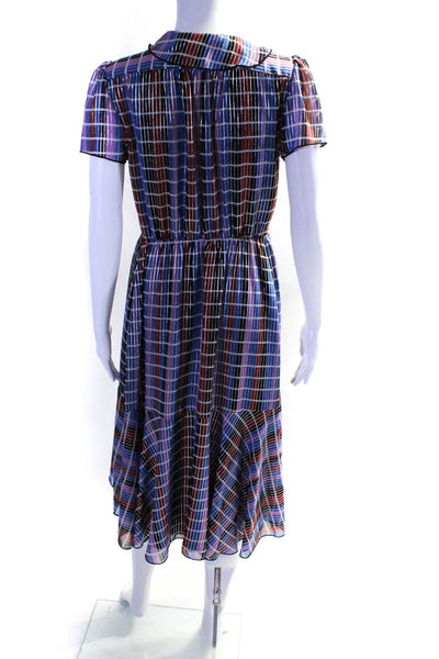 Wayf Womens Striped Print Ruffled Knee-Length Wrap Dress Multicolor Size 8