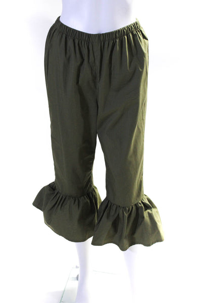 Shannon Mclean Womens Ruffle Hem Elastic Waist Crop Capri Pants Green Size Small