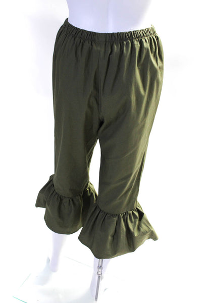 Shannon Mclean Womens Ruffle Hem Elastic Waist Crop Capri Pants Green Size Small