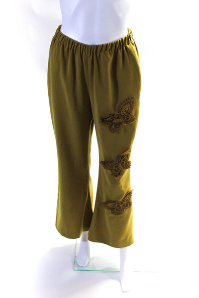 Shannon Mclean Womens Butterfly Lace Applique Flare Pants Gold Size Small