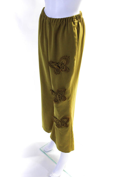 Shannon Mclean Womens Butterfly Lace Applique Flare Pants Gold Size Small