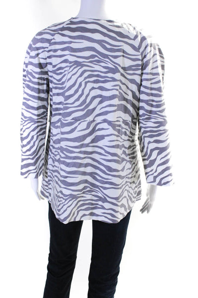 Shannon Mclean Womens Zebra Print Beaded Button Up Jacket White Gray Size Small