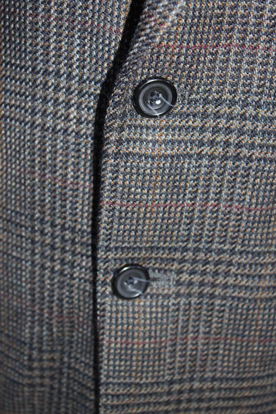 Oscar de la Renta Mens Wool Plaid Notched Collar Blazer Jacket Gray Size 44R