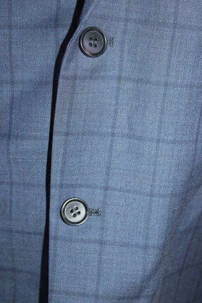 Turnbury Mens Wool Plaid Notched Collar Two Button Blazer Jacket Blue Size 46R