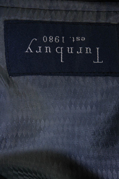 Turnbury Mens Wool Plaid Notched Collar Two Button Blazer Jacket Blue Size 46R
