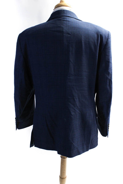 Pronto Uomo Mens Plaid Notched Collar Two Button Blazer Jacket Blue Size 46R