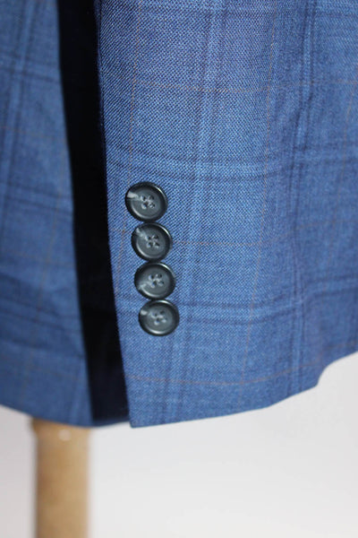 Pronto Uomo Mens Plaid Notched Collar Two Button Blazer Jacket Blue Size 46R