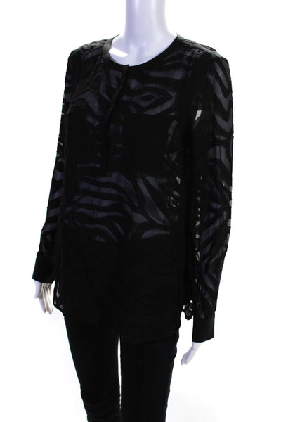 Rebecca Taylor Women's Silk Cotton Sheer Long Sleeve Blouse Black Size 6
