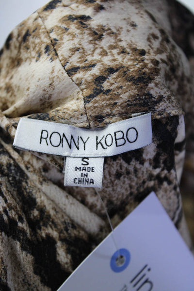Ronny Kobo Women's Animal Print Long Sleeve V Neck Blouse Beige Size S