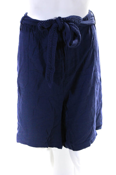 Soft Surroundings Women's Linen Blend Flat Front Belted Shorts Blue Size 2X