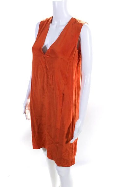 Costume National Womens Solid Silk Raw Hem Deep V Tank Shift Dress Orange Size M