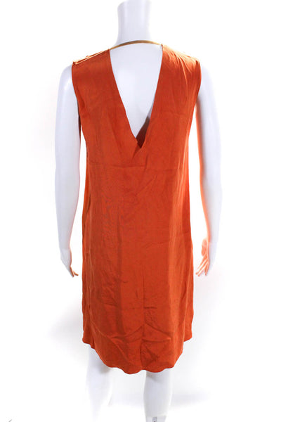 Costume National Womens Solid Silk Raw Hem Deep V Tank Shift Dress Orange Size M