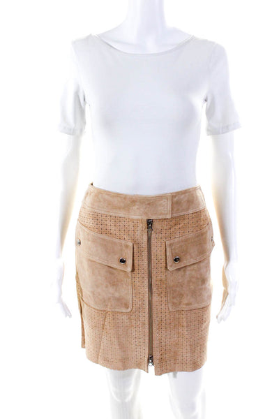 Margaret Godfrey Womens Suede Front Zipper Mini Skirt Beige Size 4