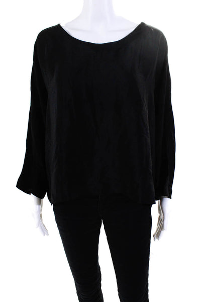 Marni Womens 3/4 Sleeve Scoop Neck Oversized Silk Short Top Black Size IT 38