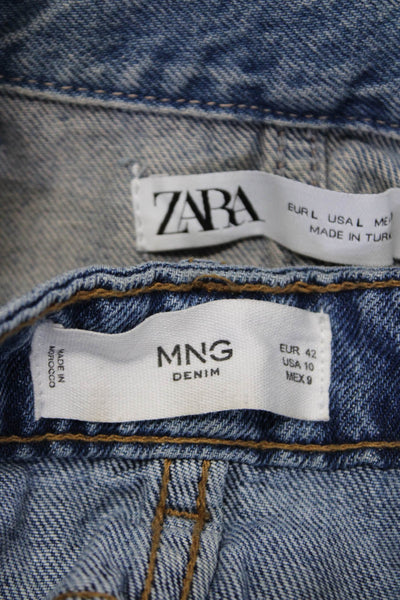 Zara Womens Jeans Blue Cotton Collar Long Sleeve Denim Jacket Size L 10 lot 2