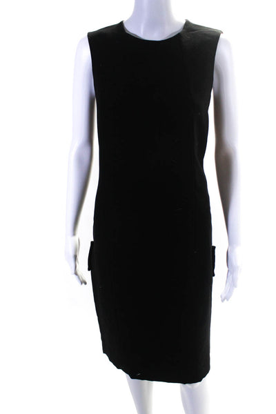 Prada Womens Crewneck Sleeveless Inverted Pleat Bow Sheath Dress Black Size IT42