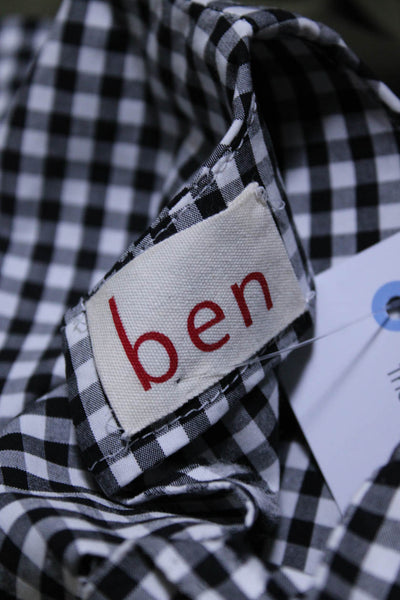 Ben Womens Short Sleeve Boxy Crew Neck Gingham Shirt Black White Gray Size Small