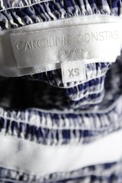 Caroline Constas Womens Tiered Sleeve Off Shoulder Gingham Dress Blue White XS