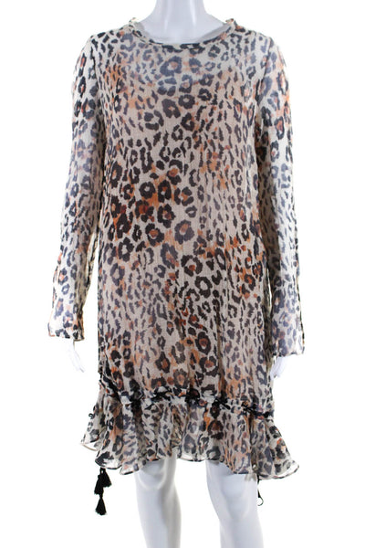 Chloe Womens Long Sleeve Leopard Tawny Shirt Dress Brown White Size FR 34