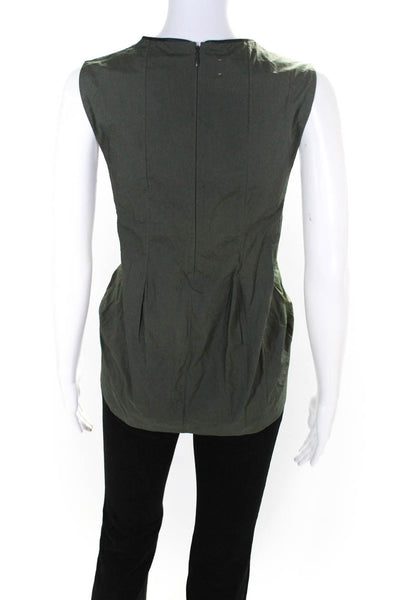 Marni Womens Back Zip Sleeveless Crew Neck Top Blouse Green Cotton Size IT 40
