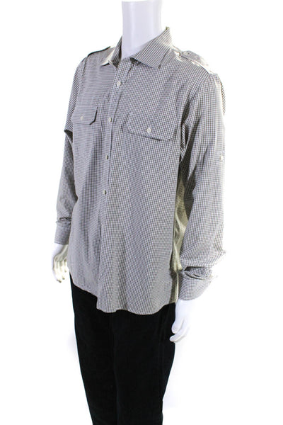 Michael Kors Men's Checkered Long Sleeve Button Down Shirt Beige Size XL