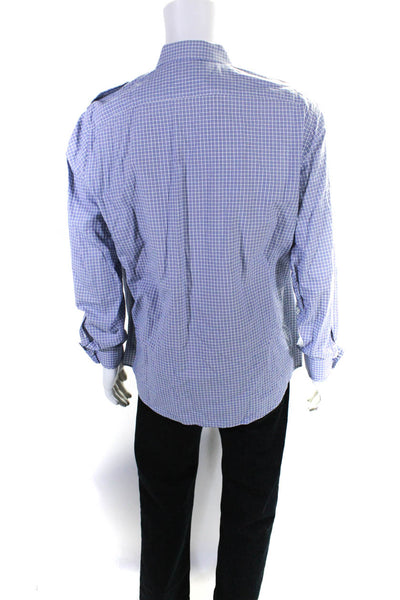 Michael Kors Men's Cotton Tailored Fit Striped Button Down Shirt Blue Size XL