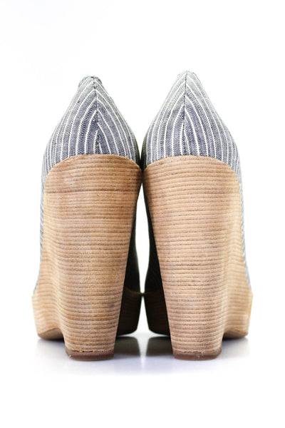 Splendid Women's Striped High Heel Peep Toe Wedge Sandals Gray Size 8.5
