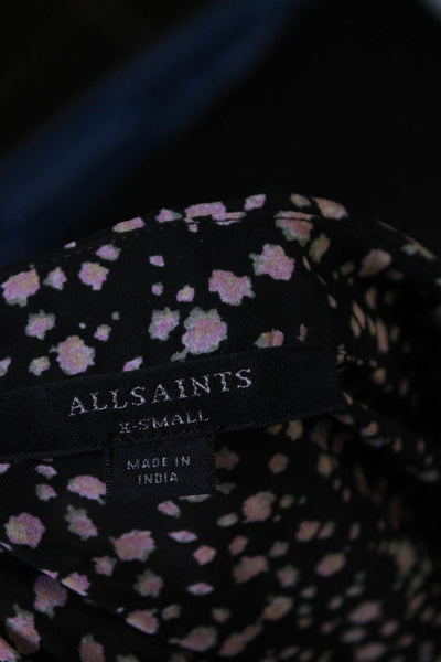 Allsaints Womens Floral Print Deirdre Pepper Blouse Black Pink Size Extra Small