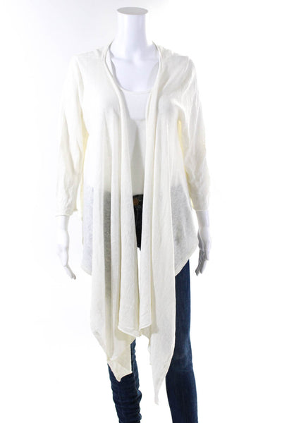 Calypso Womens Open Front Quarter Sleeve High Low Cardigan Sweater White Size M