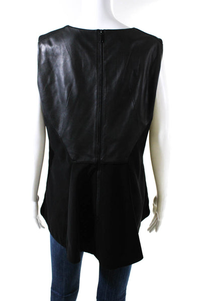 Lafayette 148 New York Womens Leather Accent Zip Up Tank Top Shirt Black Size 12