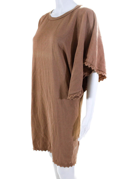 Chloe Womens Short Sleeve Scalloped Knit Mini Shirt Dress Brown Size Small