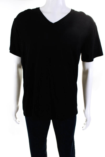 Calvin Klein Mens V Neck Short Sleeve Tee Shirt Black Cotton Size Large