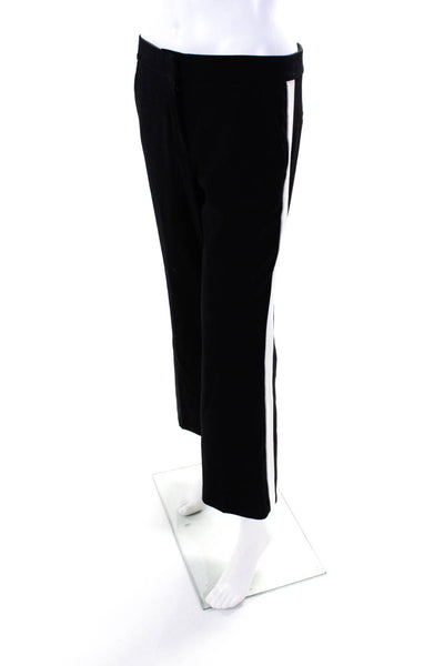 Tibi Womens Zipper Fly Striped Trim Pleated Flare Leg Pants Black White Size 4