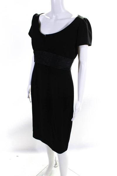 Carmen Marc Valvo Womens Black Scoop Neck Short Sleeve Zip Shift Dress Size 10