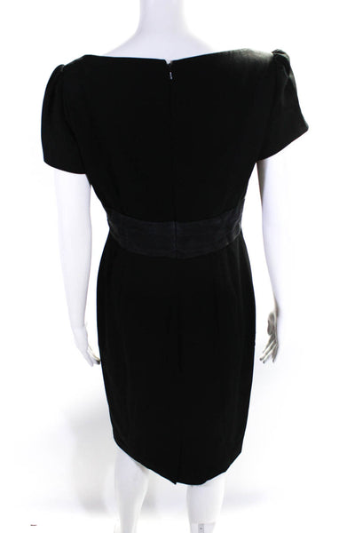 Carmen Marc Valvo Womens Black Scoop Neck Short Sleeve Zip Shift Dress Size 10