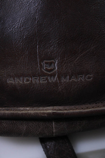 Andrew Marc Womens Brown Leather Flap Buckle Satchel Bag Handbag
