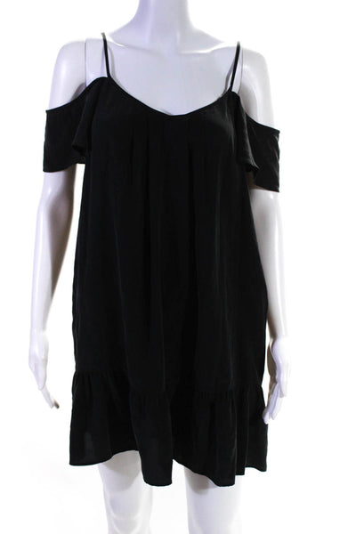 Joie Women's Silk Scoop Neck Cold Shoulder Drop Waist Mini Dress Black Size XS