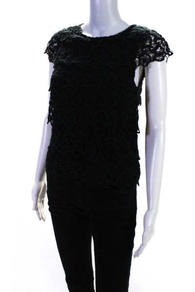 See by Chloe Women's Cotton Floral Lace Short Sleeve Crewneck Top Black Size 6
