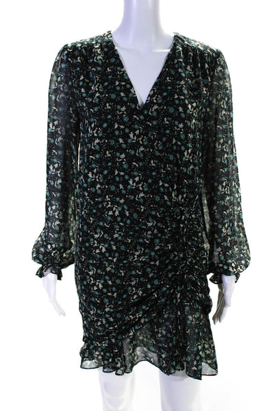 We're All Pretty Girls Women's Floral Long Sleeve Ruched Mini Dress Green Size M