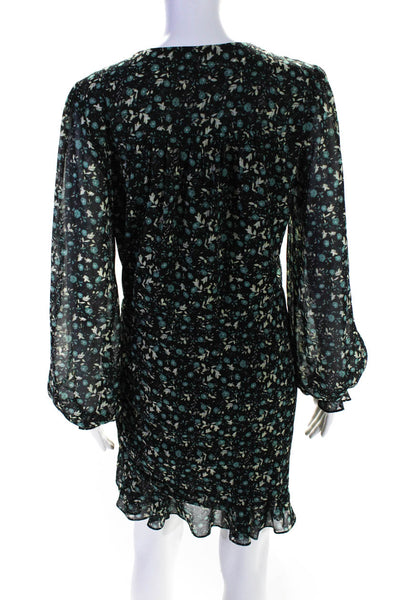 We're All Pretty Girls Women's Floral Long Sleeve Ruched Mini Dress Green Size M