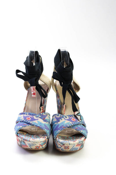 Theodora & Callum Womens Platform Ikat Ankle Strap Sandals Blue White Purple 8M